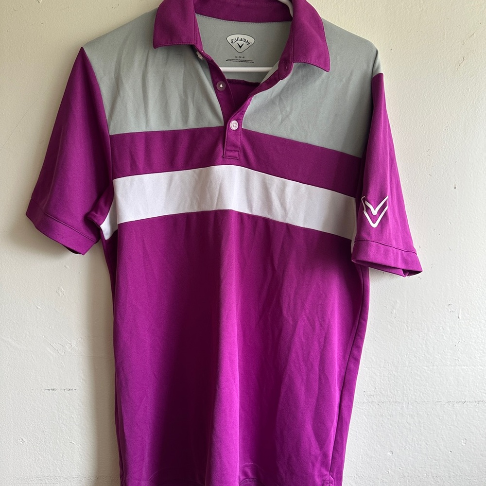 Callaway Purple and Gray Polo Shirt with Color Blocking